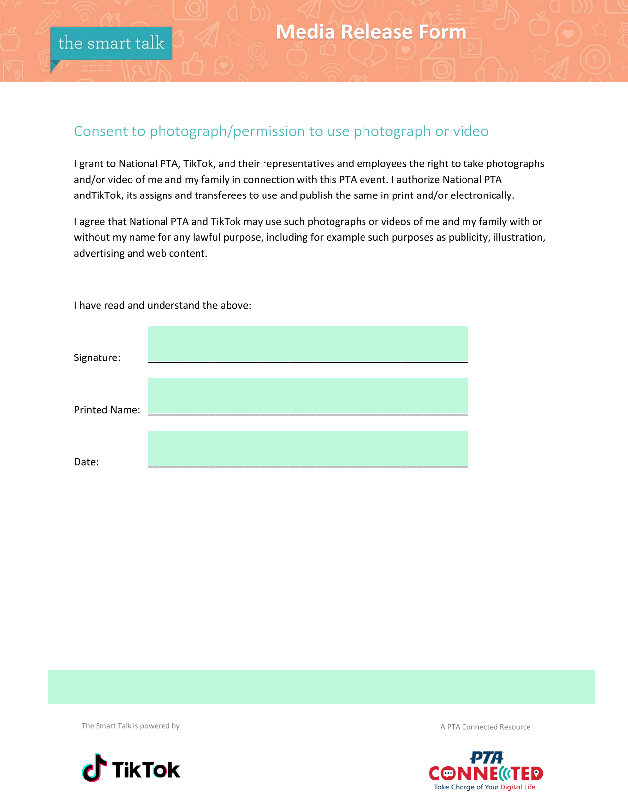 Media Release Form screenshot