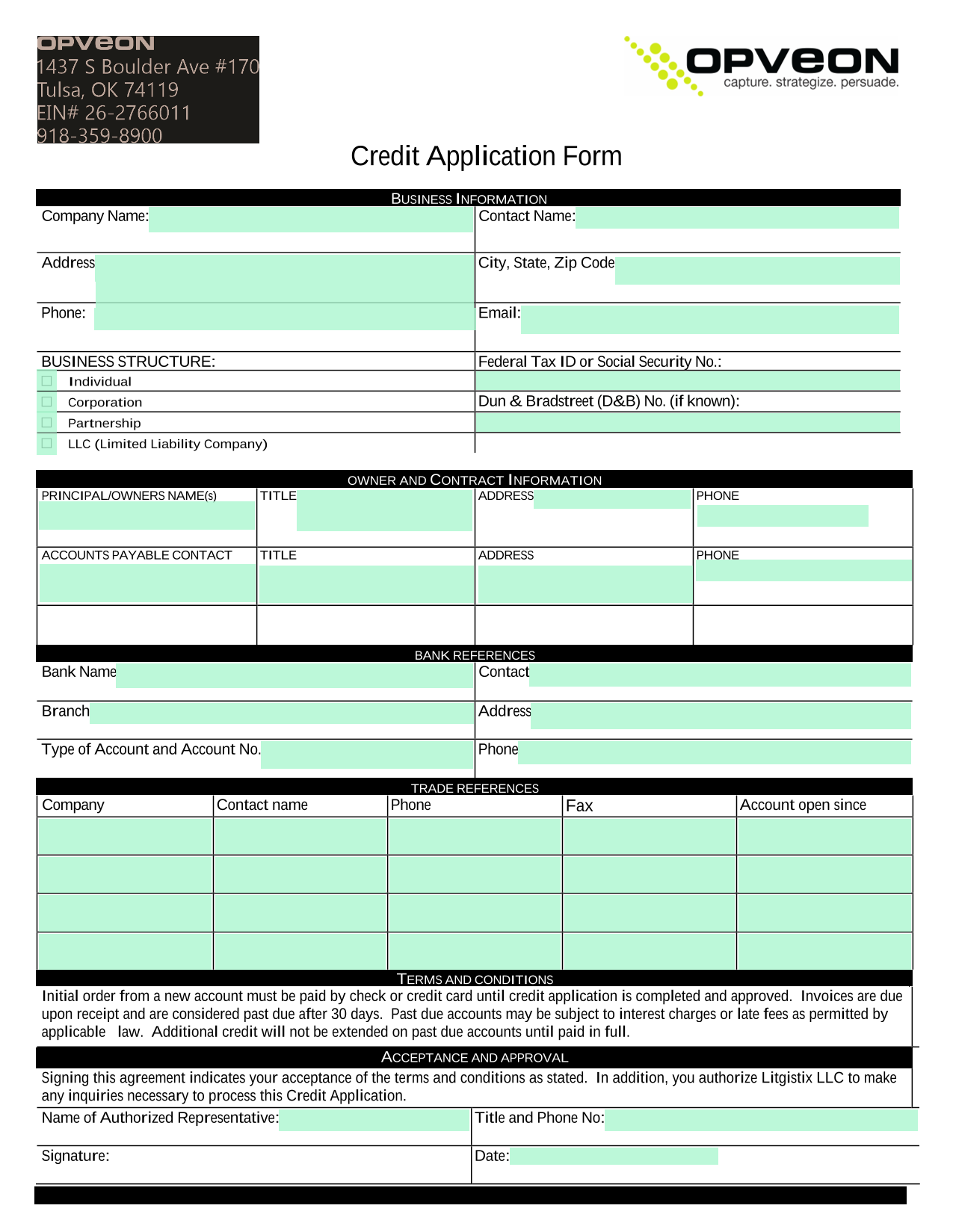 Credit Application Form screenshot