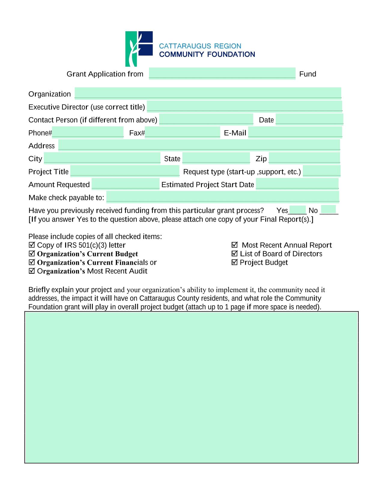 Grant Application Form screenshot