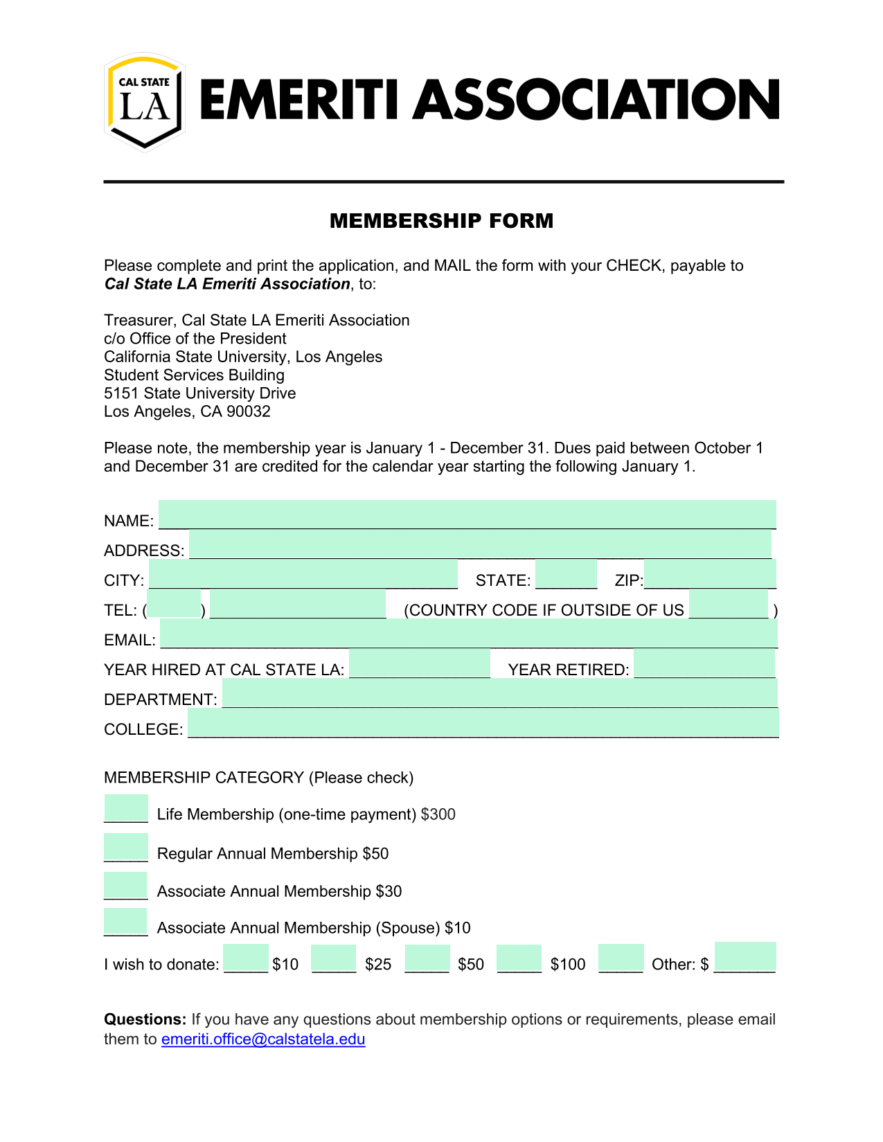 MEMBERSHIP FORM screenshot