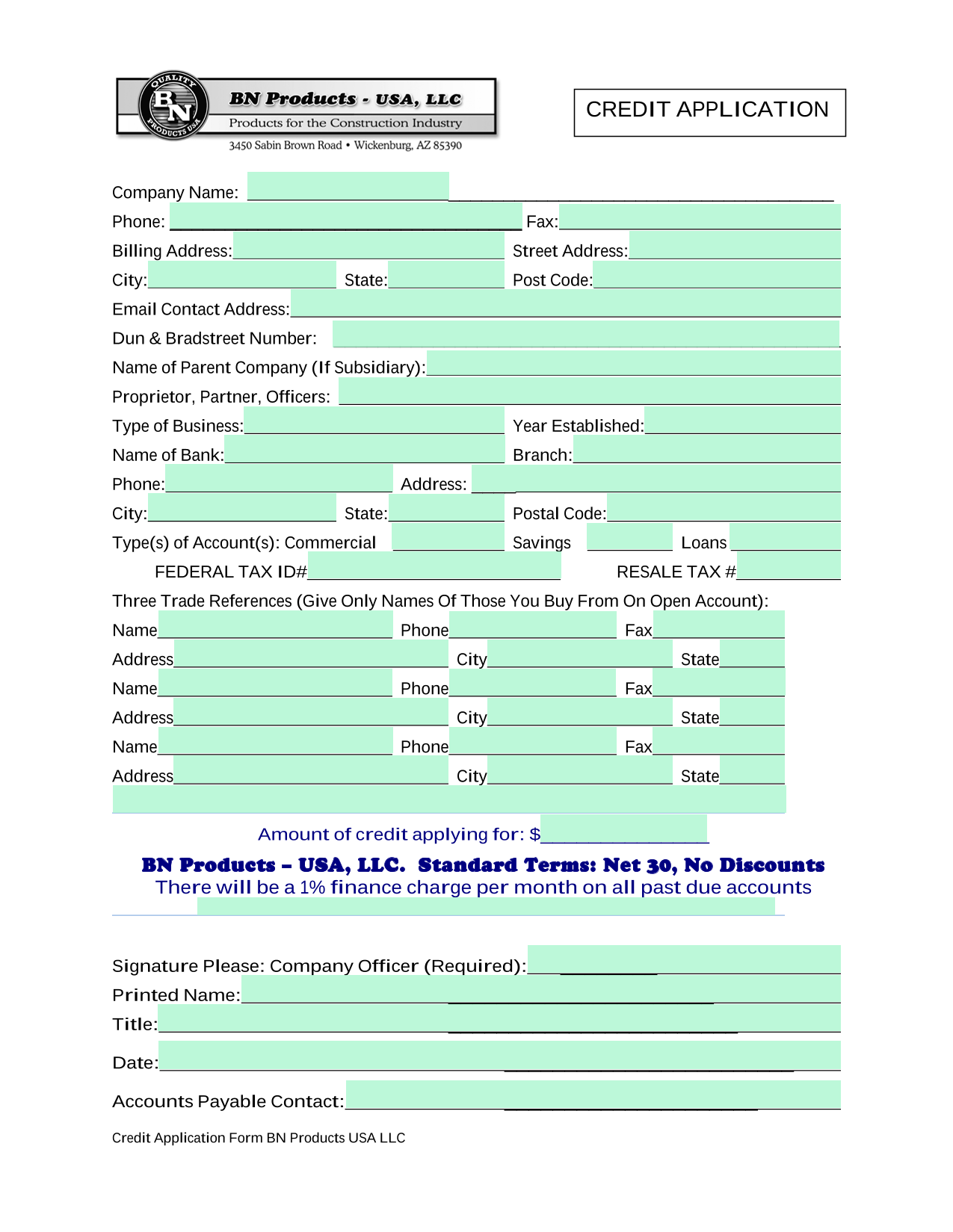 Credit Application screenshot