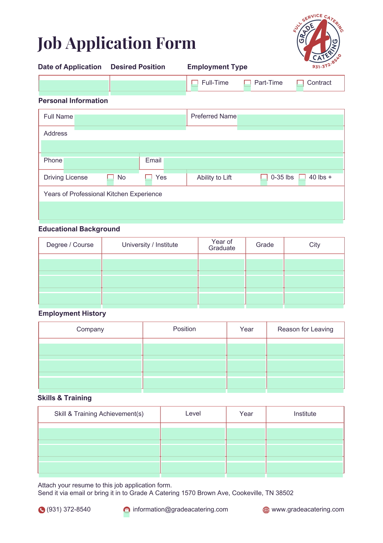 Job Application Form screenshot
