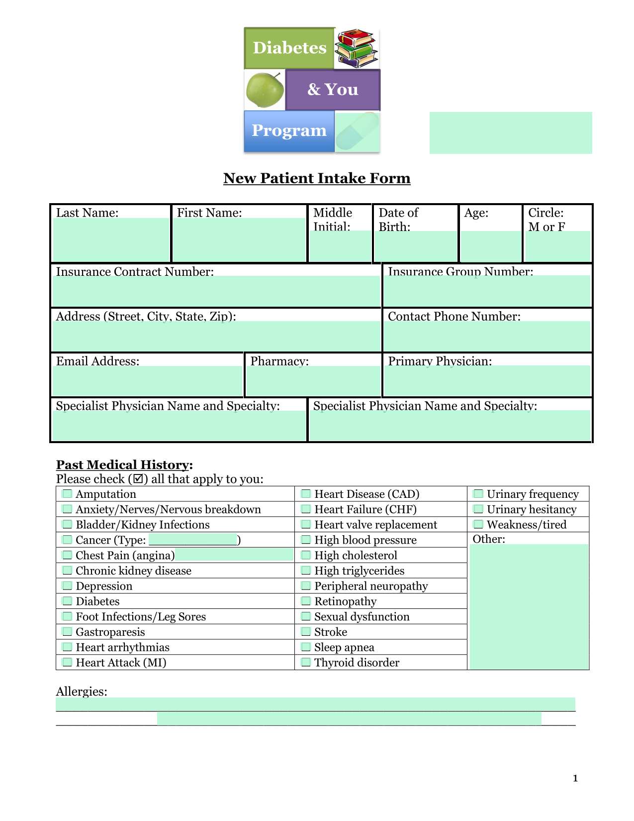 New Patient Intake Form screenshot