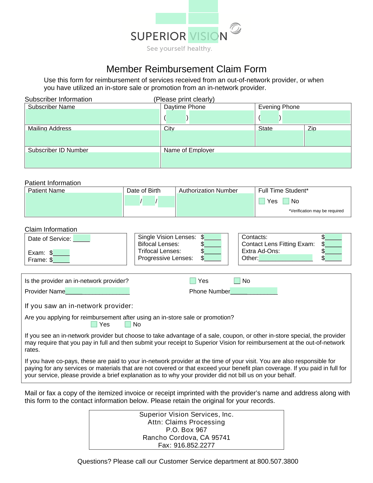 Member Reimbursement Claim Form screenshot
