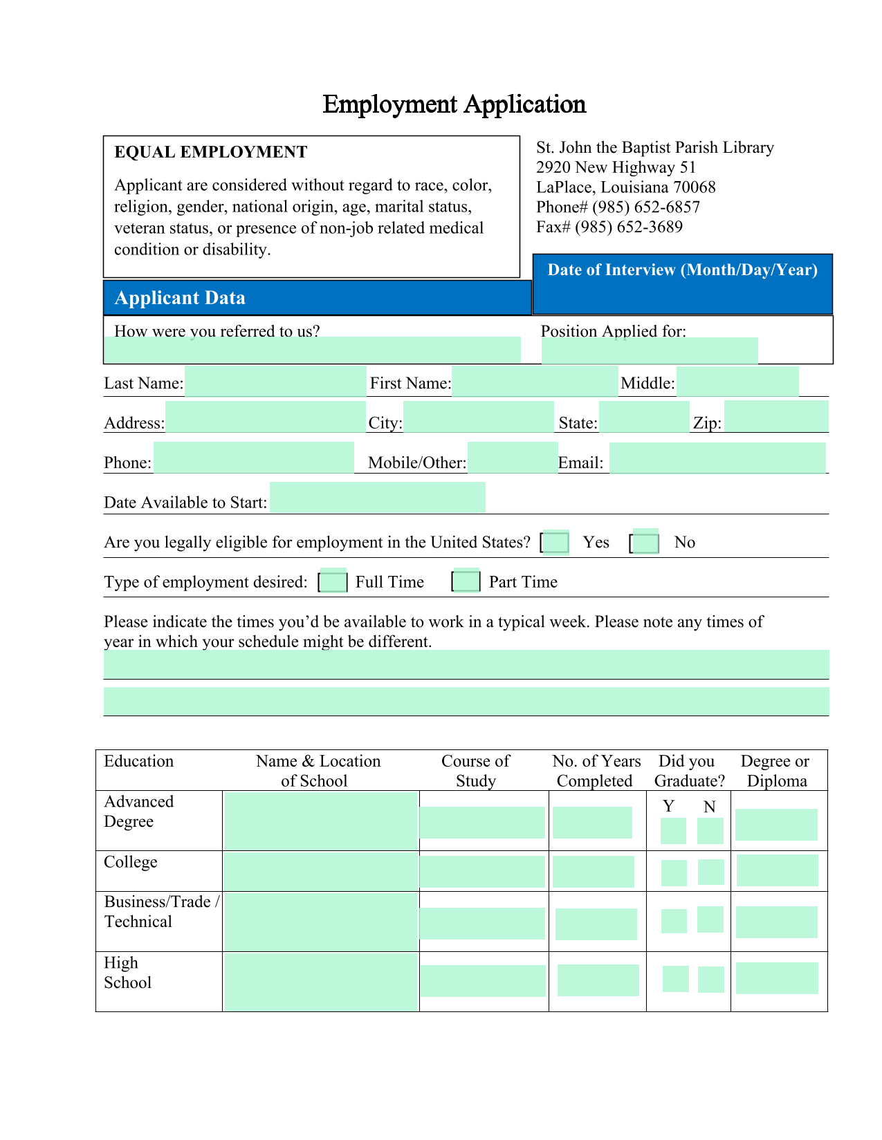 Employment Application screenshot