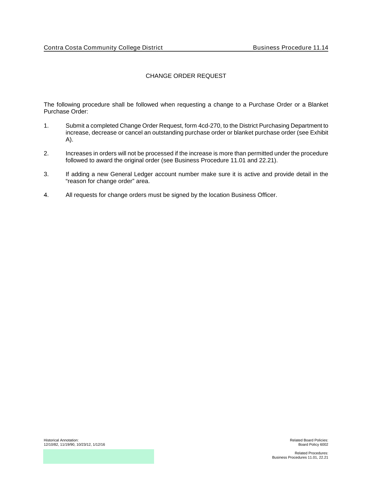 Change Order Request screenshot