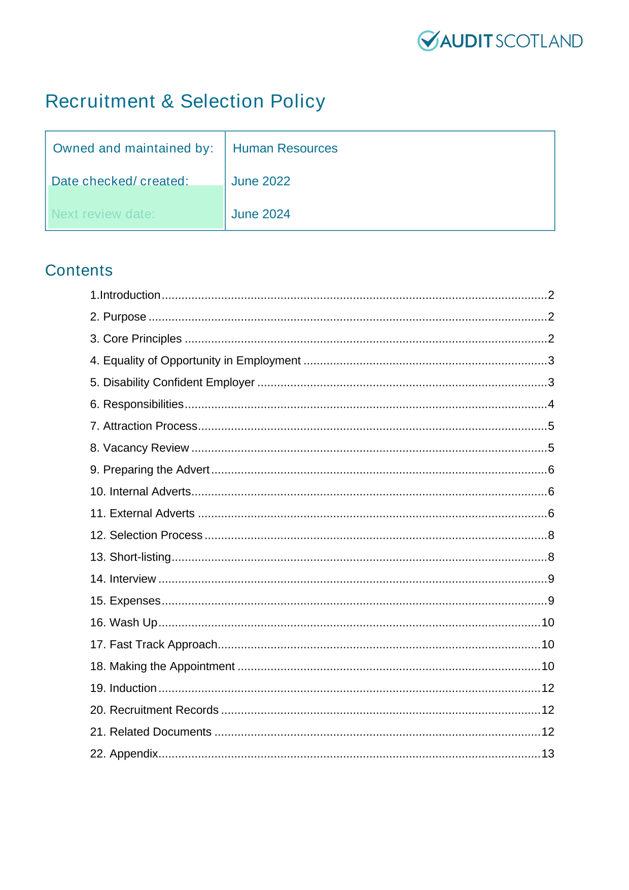 Recruitment  Selection Policy screenshot