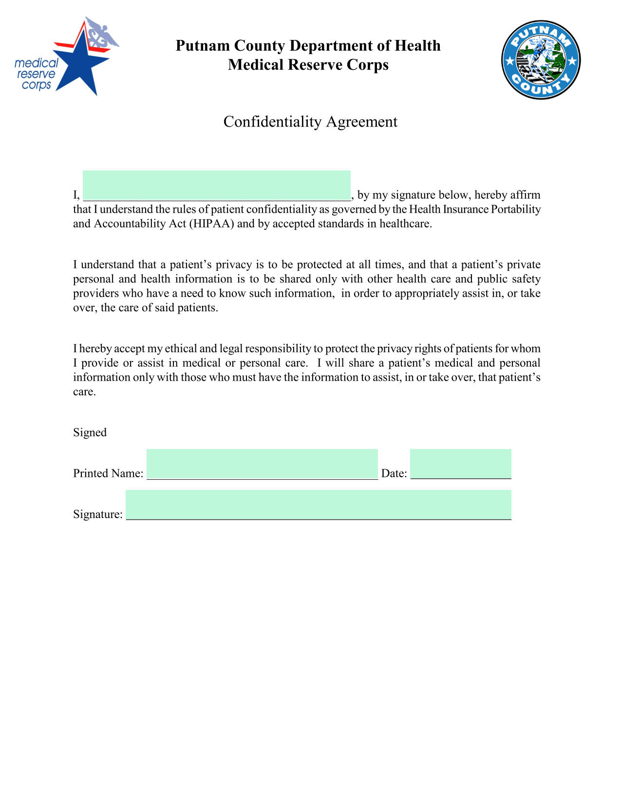 Confidentiality Agreement screenshot