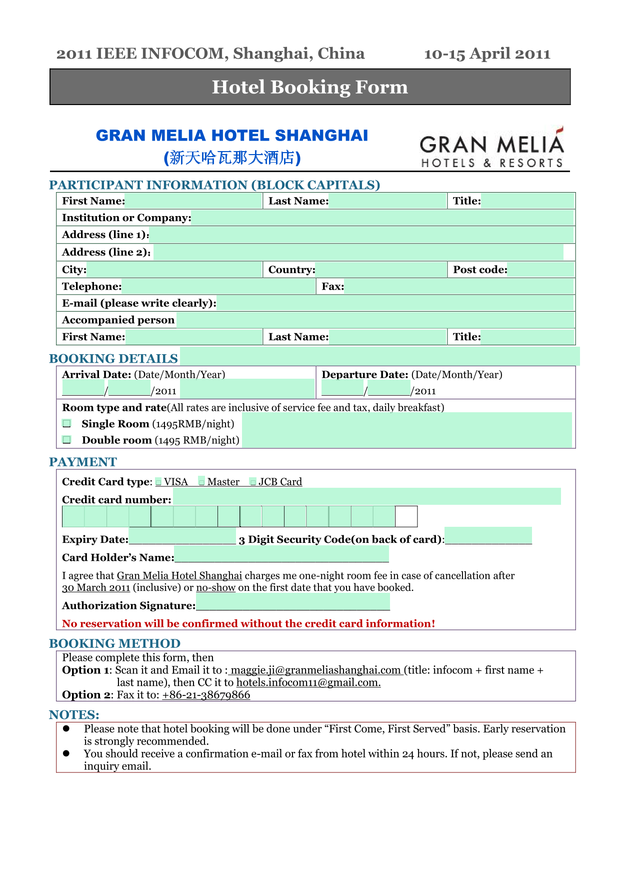 Hotel Booking Form screenshot
