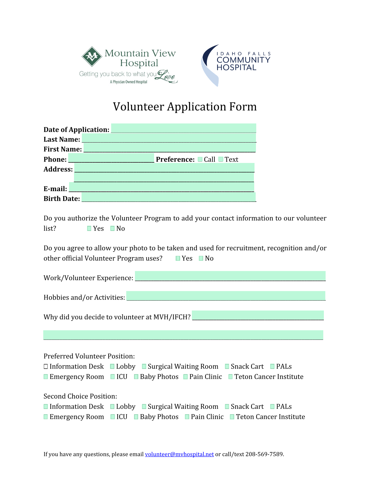 Volunteer Application Form screenshot