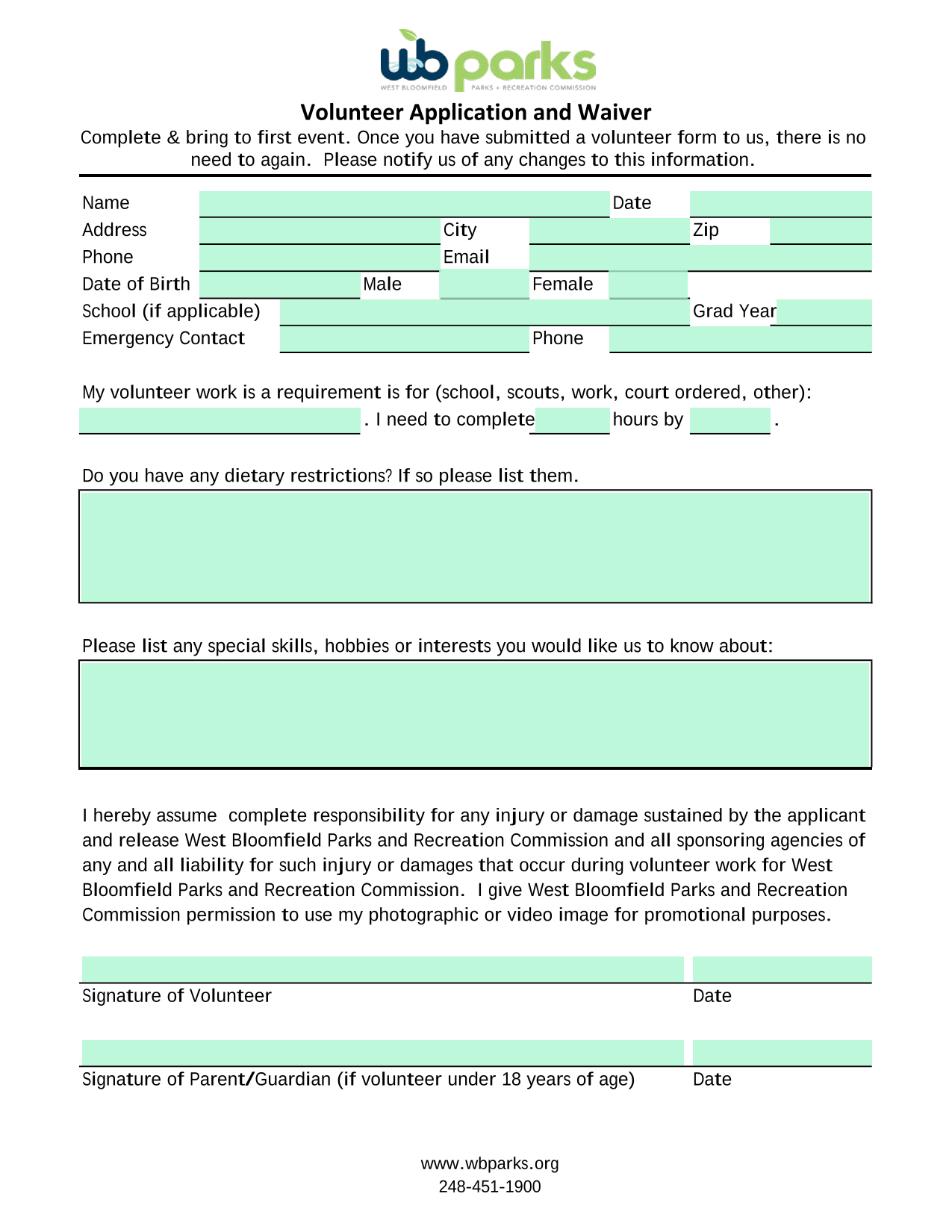Volunteer Application And Waiver screenshot