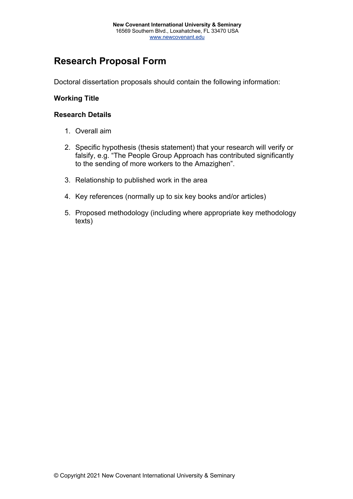 Research Proposal Form screenshot