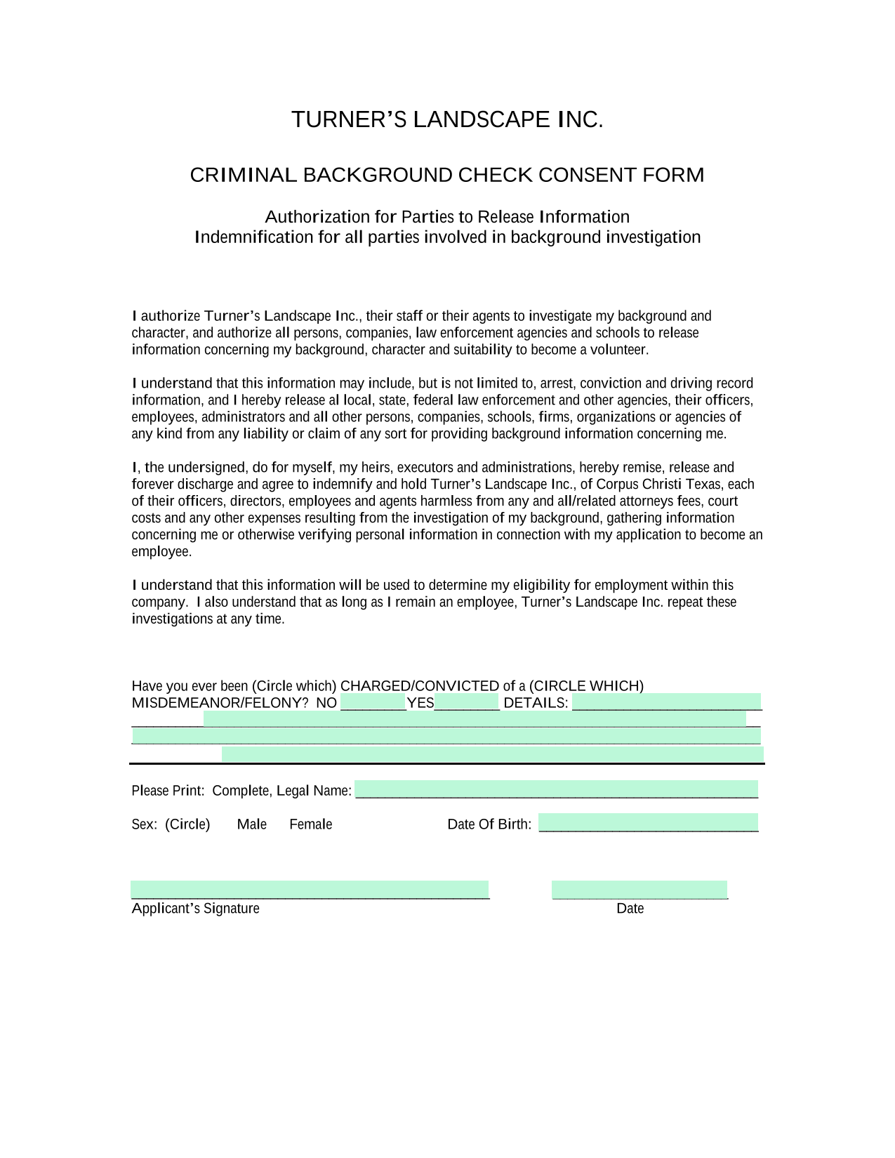 CRIMINAL BACKGROUND CHECK CONSENT FORM screenshot