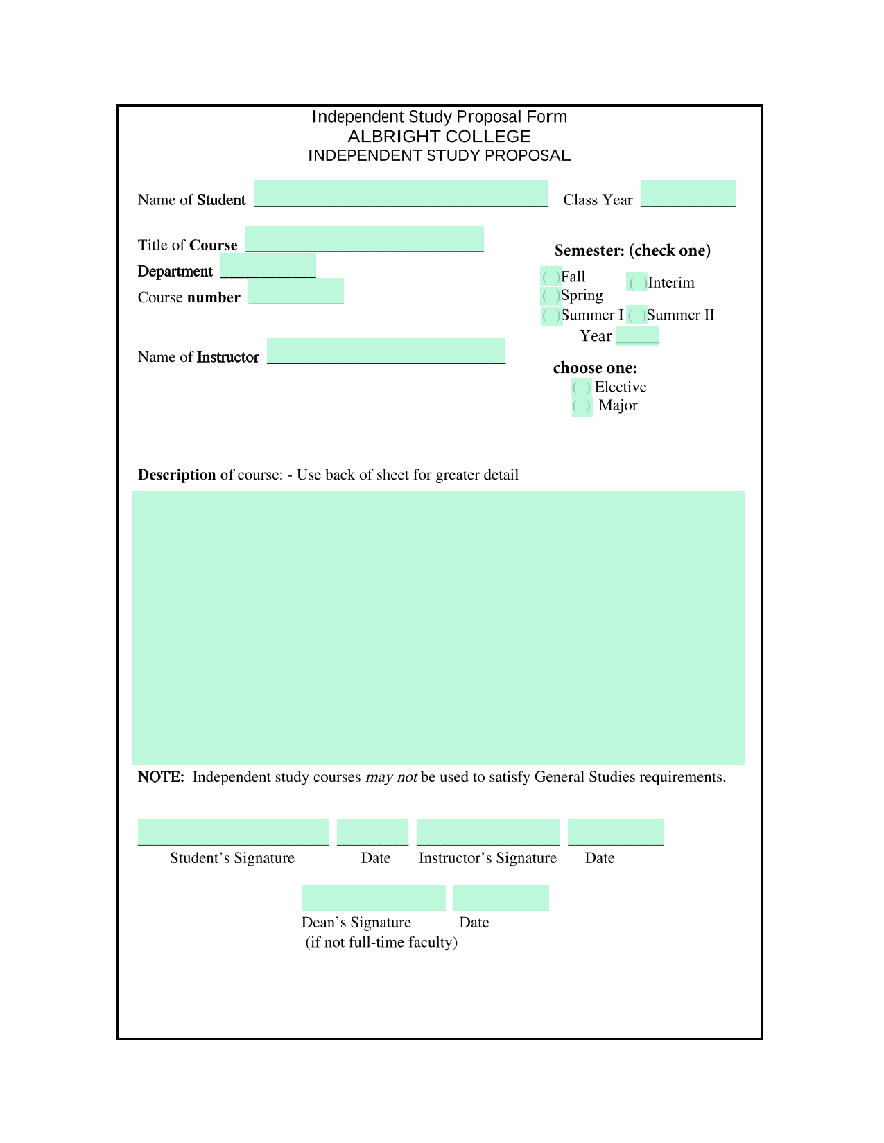 Independent Study Proposal Form screenshot