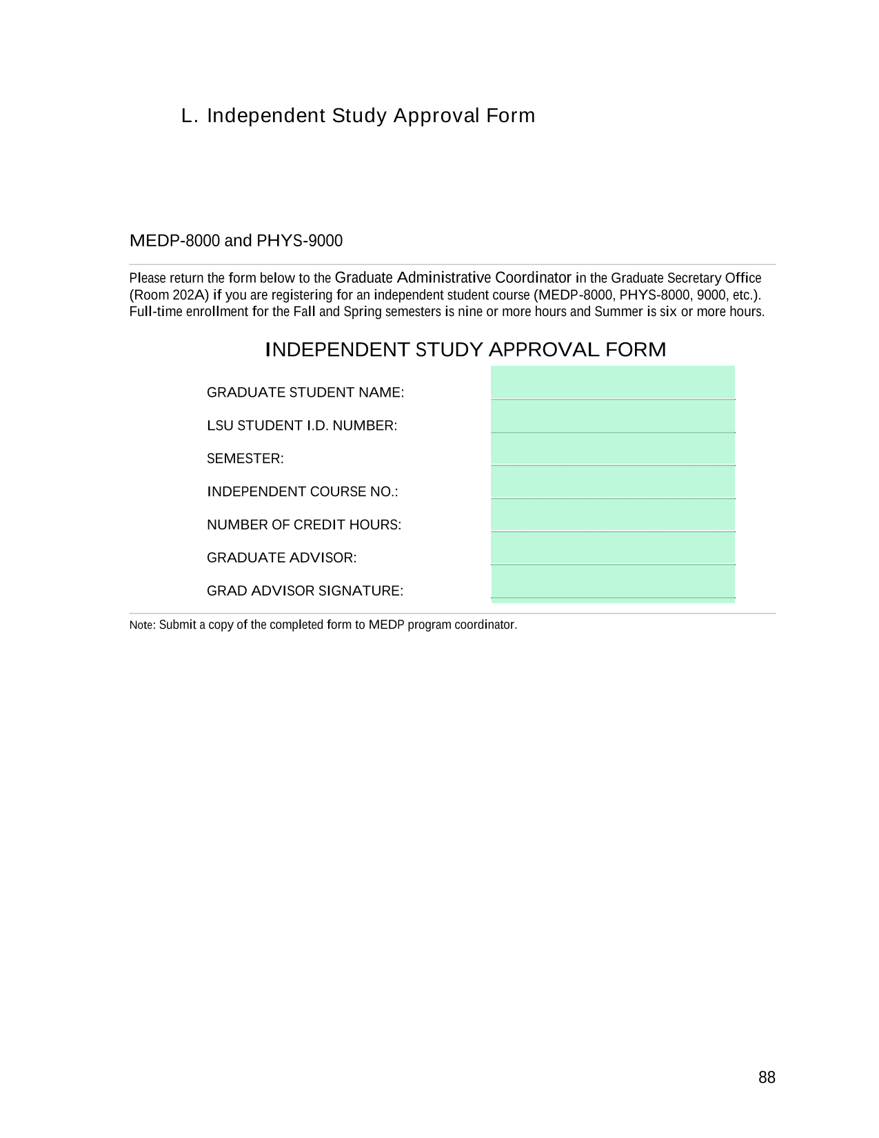 Independent Study Approval Form screenshot