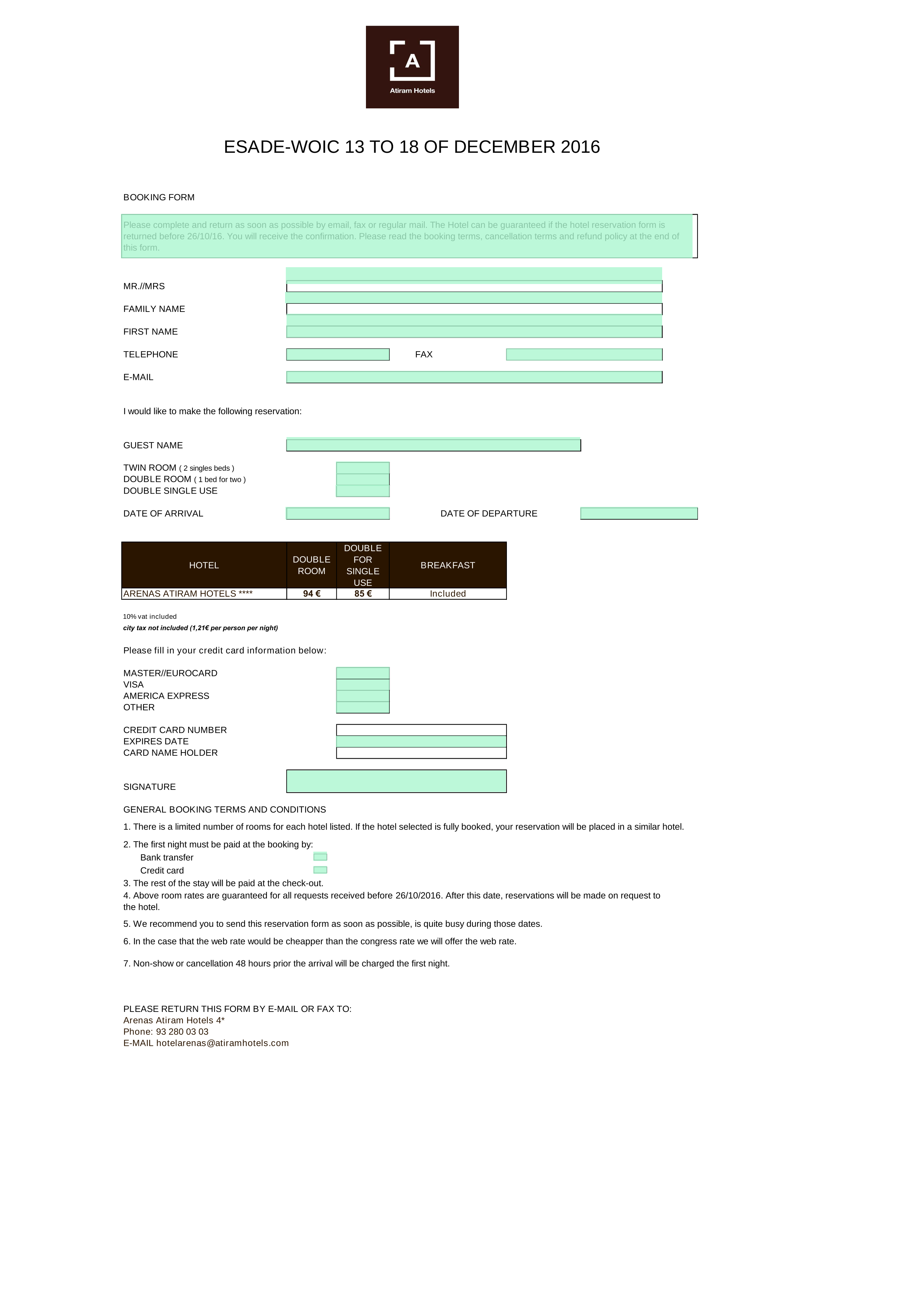 BOOKING FORM screenshot
