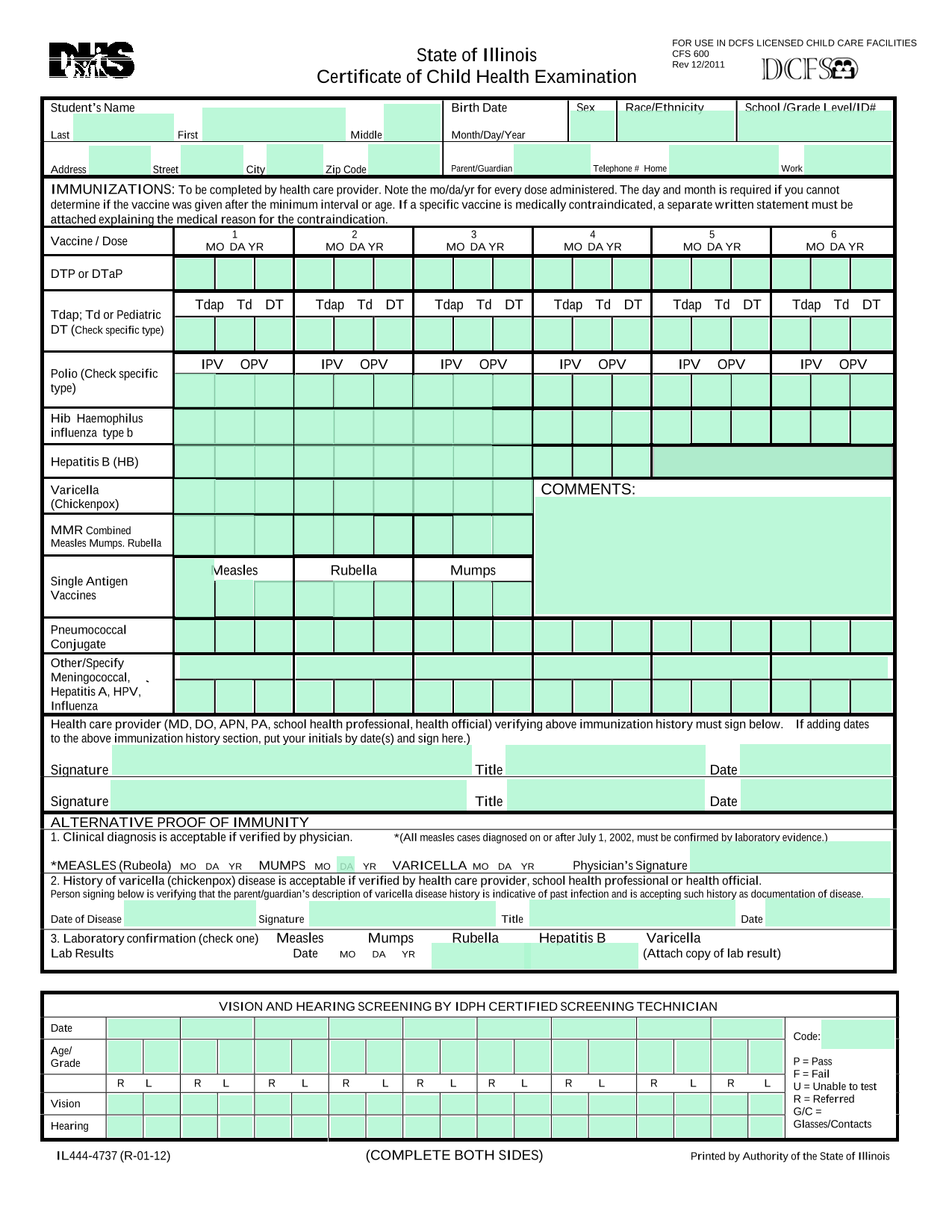 Certificate Of Child Health Examination screenshot