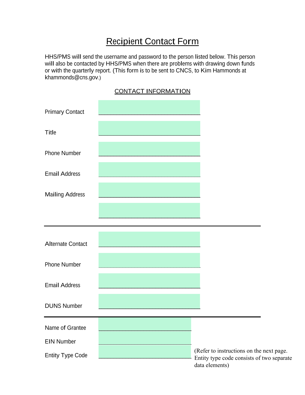 Recipient Contact Form screenshot