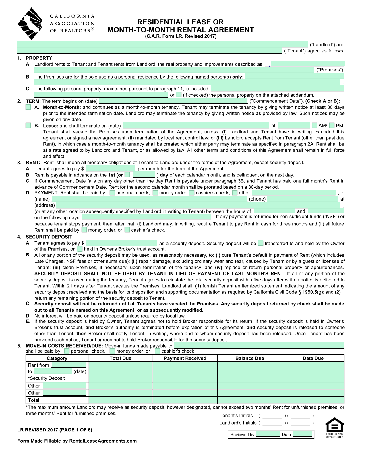Residential Lease Agreement screenshot