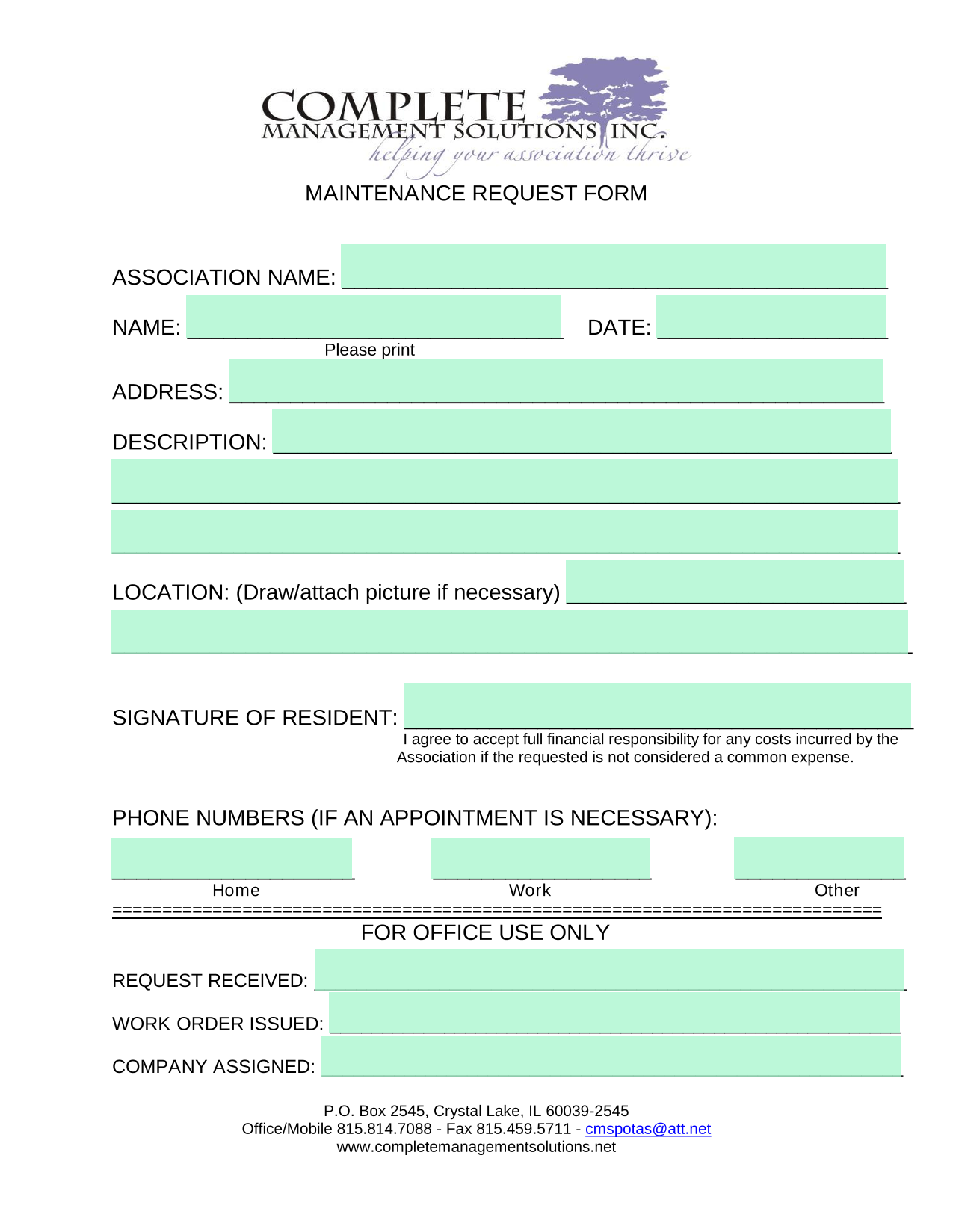 Maintenance Request Form screenshot