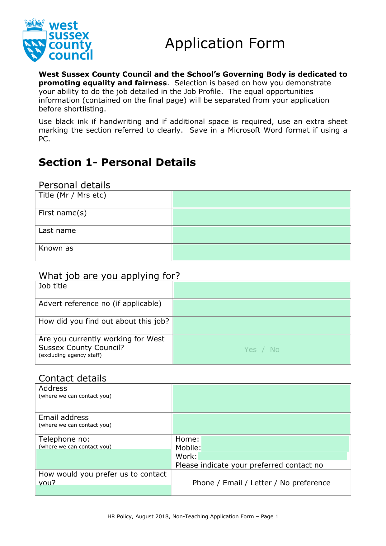 Non Teaching Application Form screenshot