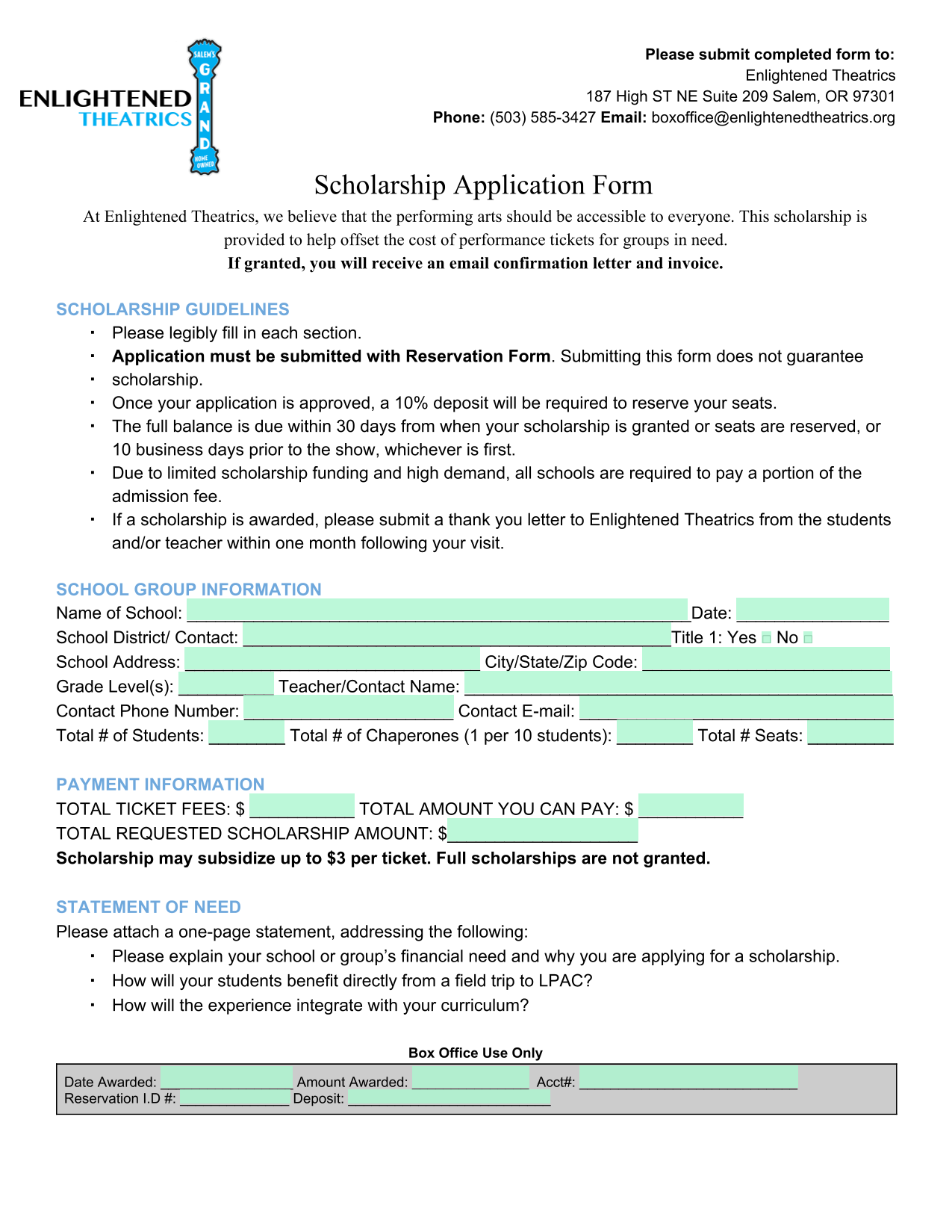 Scholarship Application Form screenshot