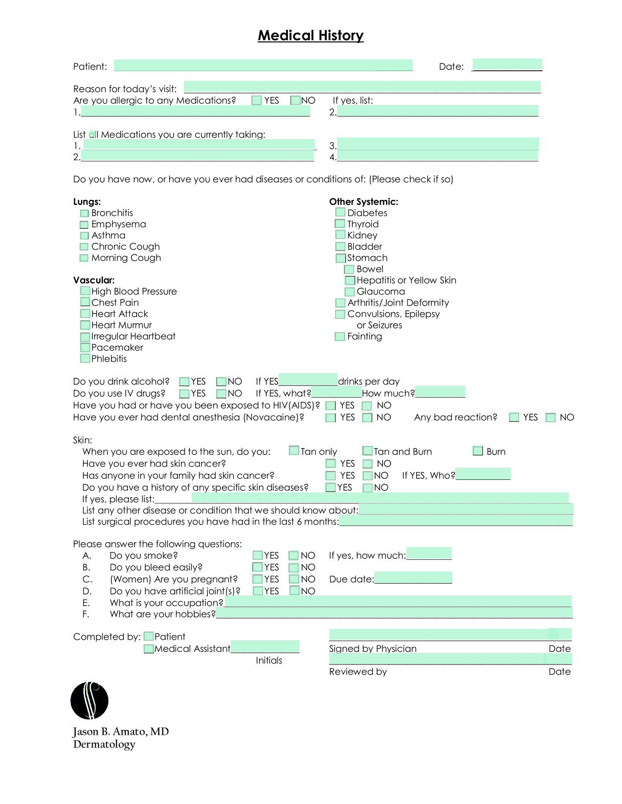 Medical History screenshot