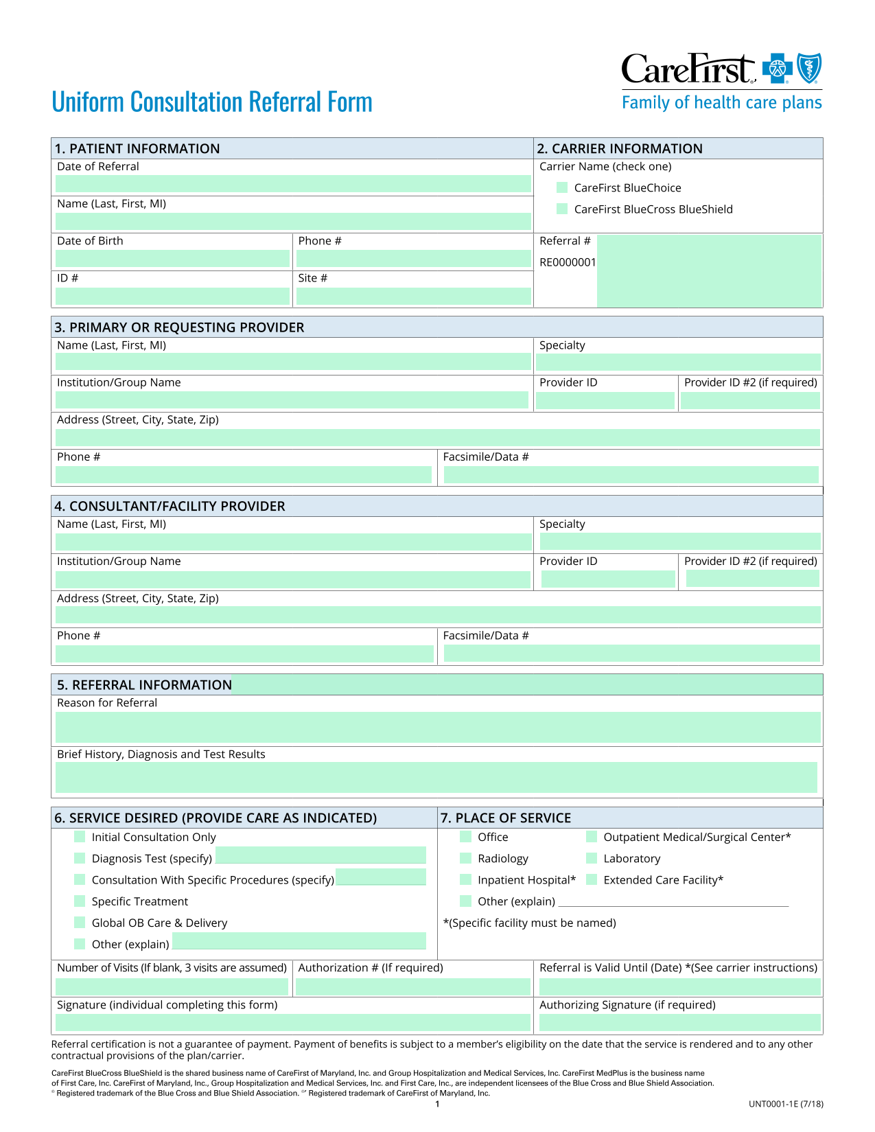 Uniform Consultation Referral Form screenshot
