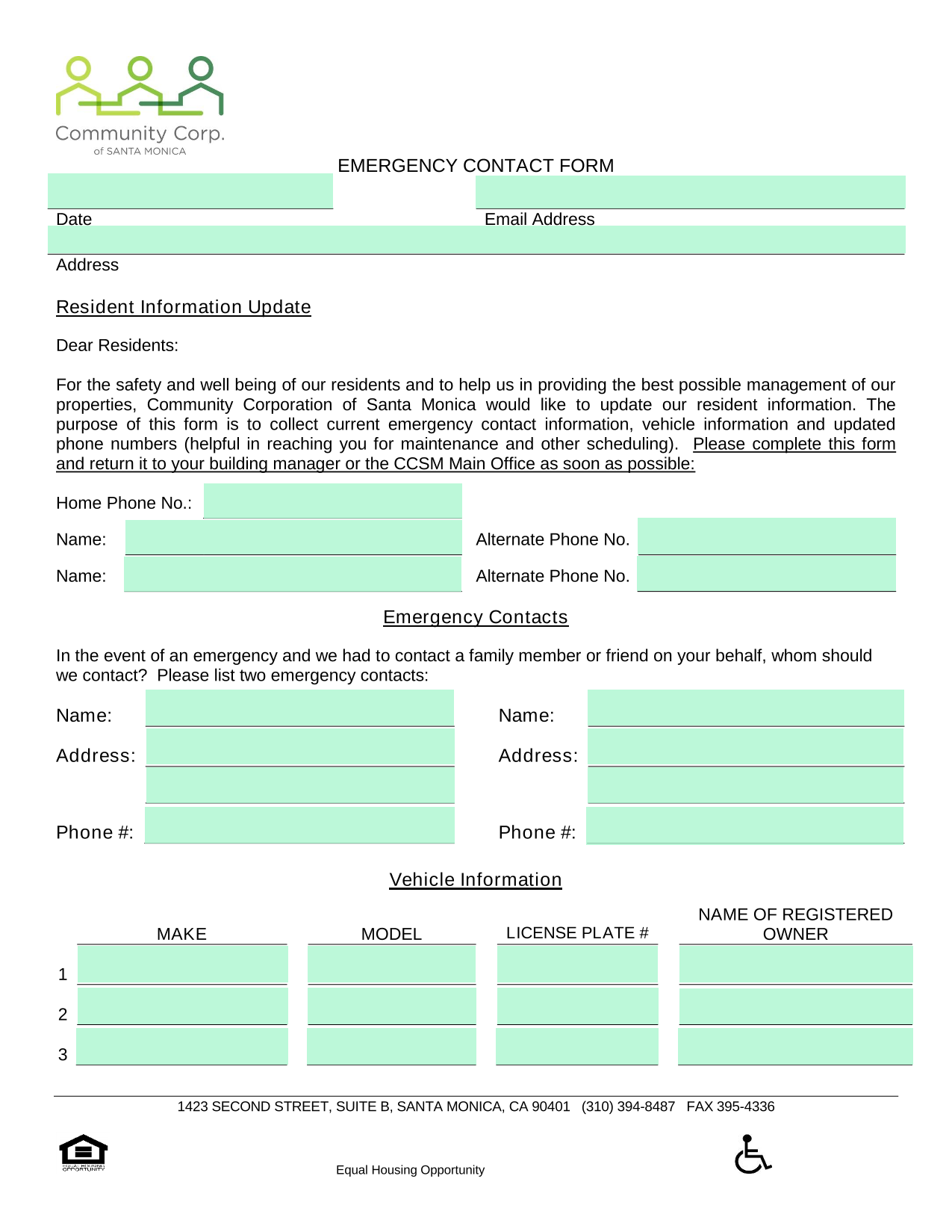 EMERGENCY CONTACT FORM screenshot