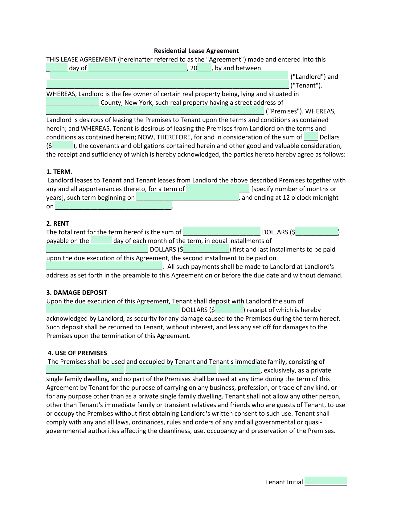 Residential Lease Agreement screenshot