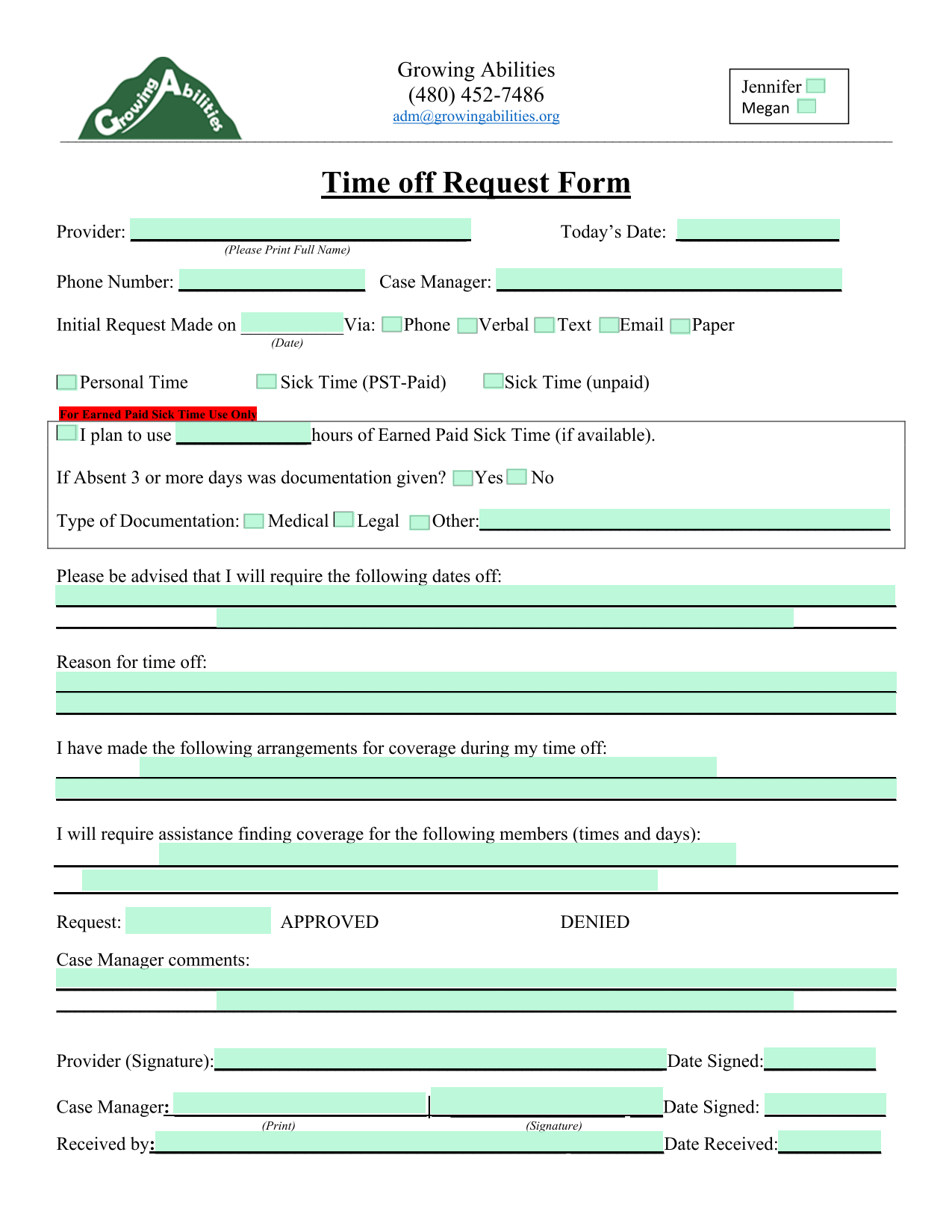 Time Off Request Form screenshot