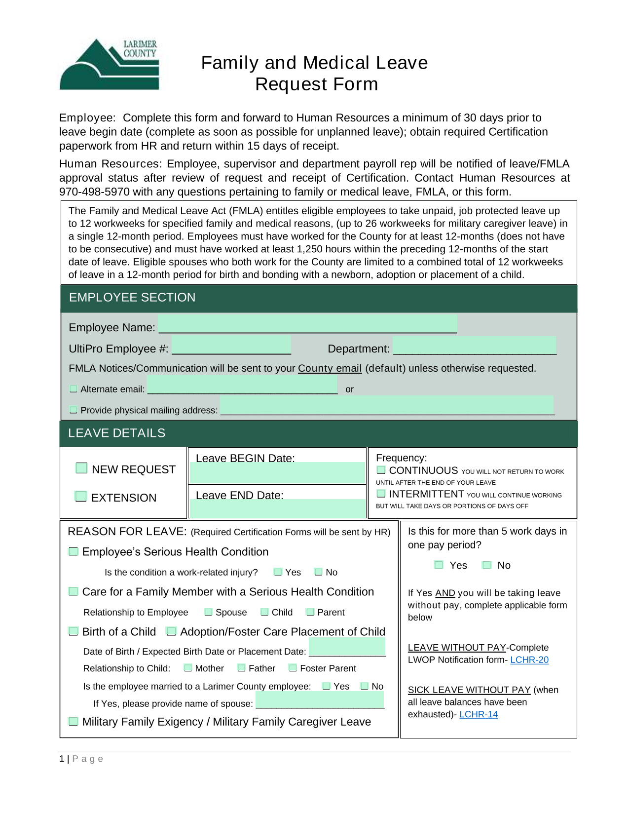Family And Medical Leave Request Form screenshot