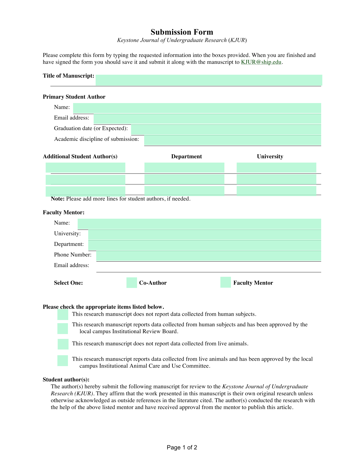 Submission Form screenshot