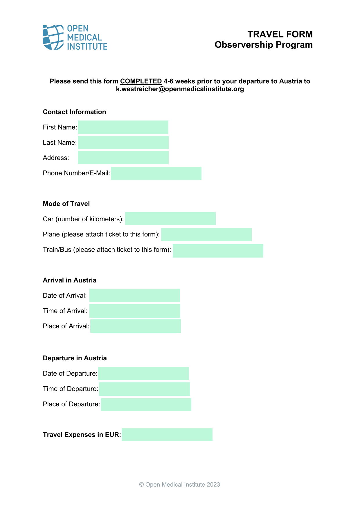 TRAVEL FORM Observership Program screenshot