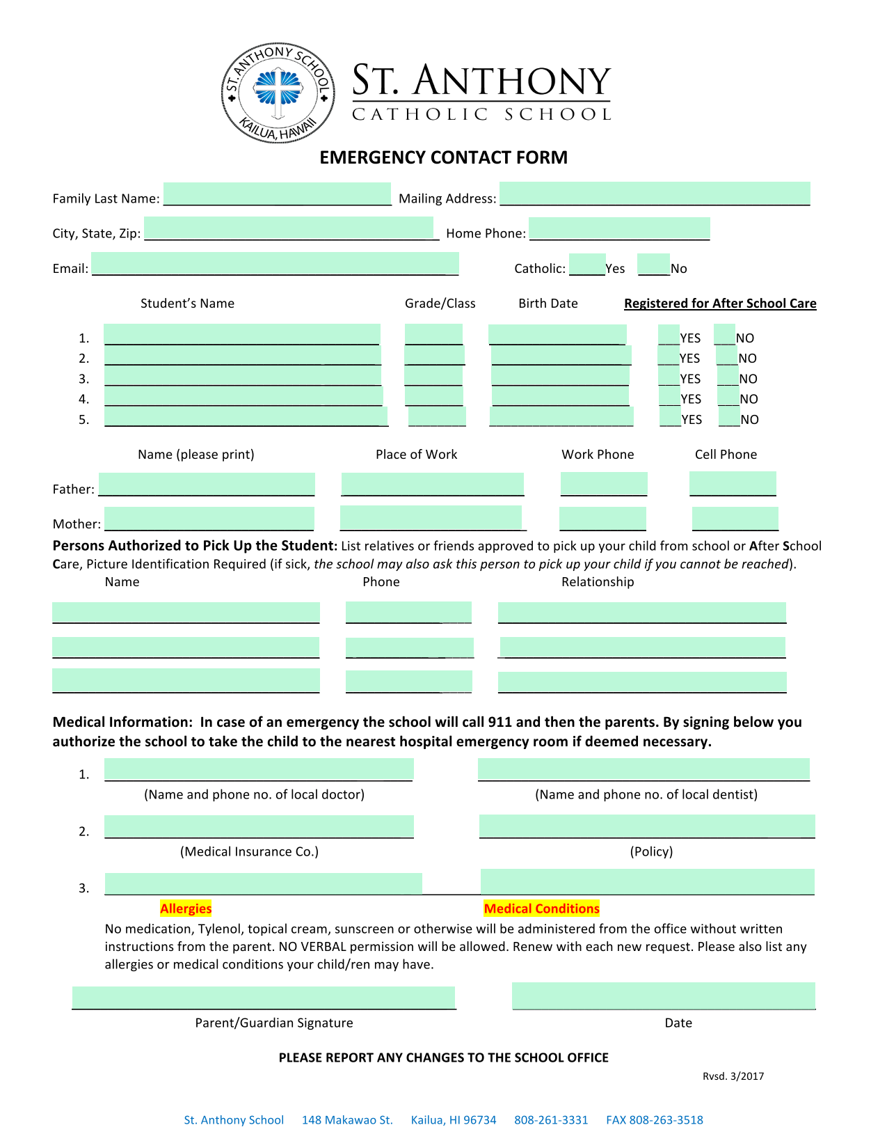 EMERGENCY CONTACT FORM screenshot