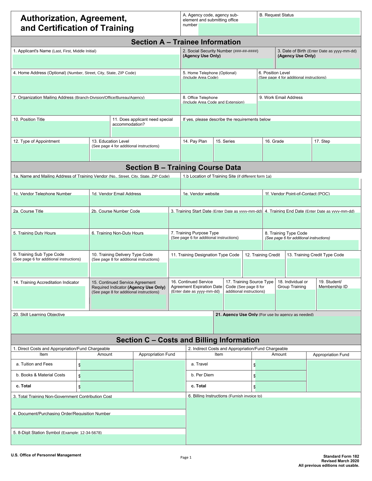 Authorization, Agreement, And Certification Of Training screenshot