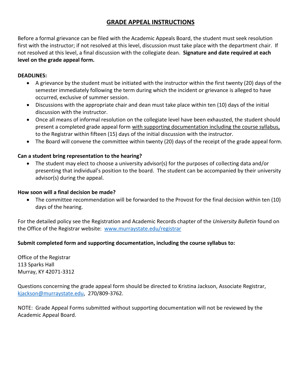 Grade Appeal Form screenshot