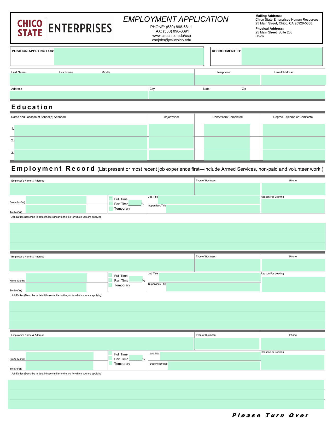 Employment Application screenshot