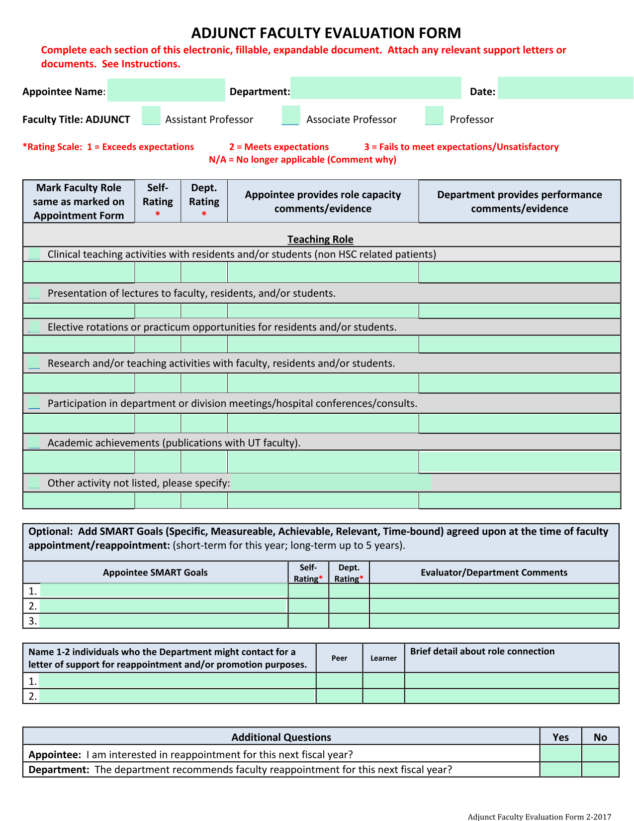 Adjunct Faculty Evaluation Form 2 2017 screenshot