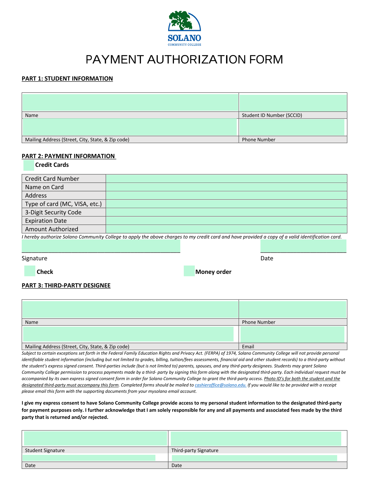 Payment Authorization Form screenshot