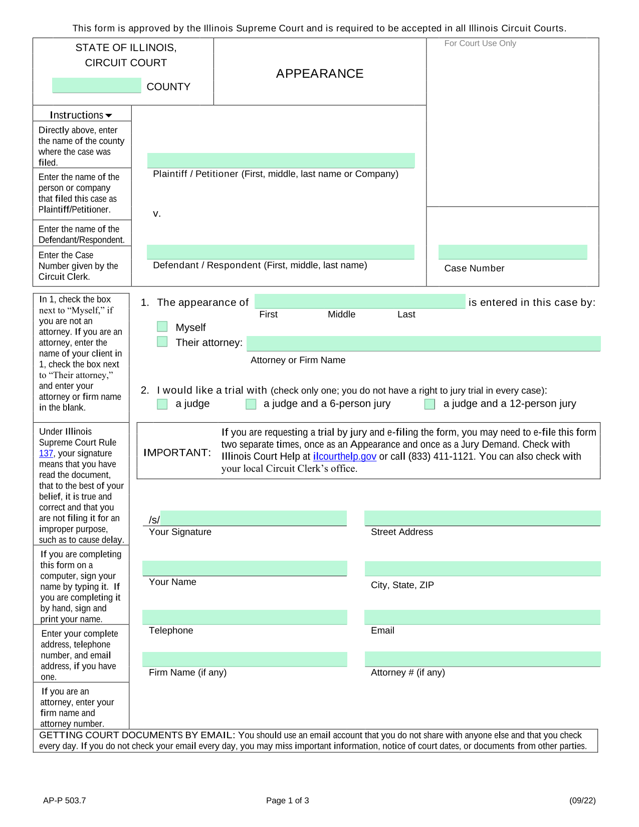 Illinois Circuit Court Appearance Form screenshot