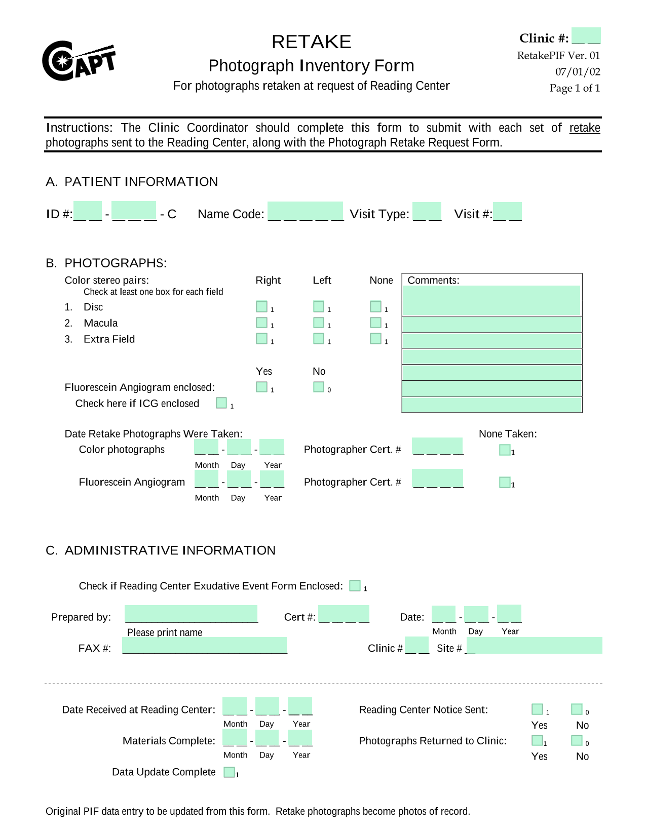 Photograph Inventory Form screenshot