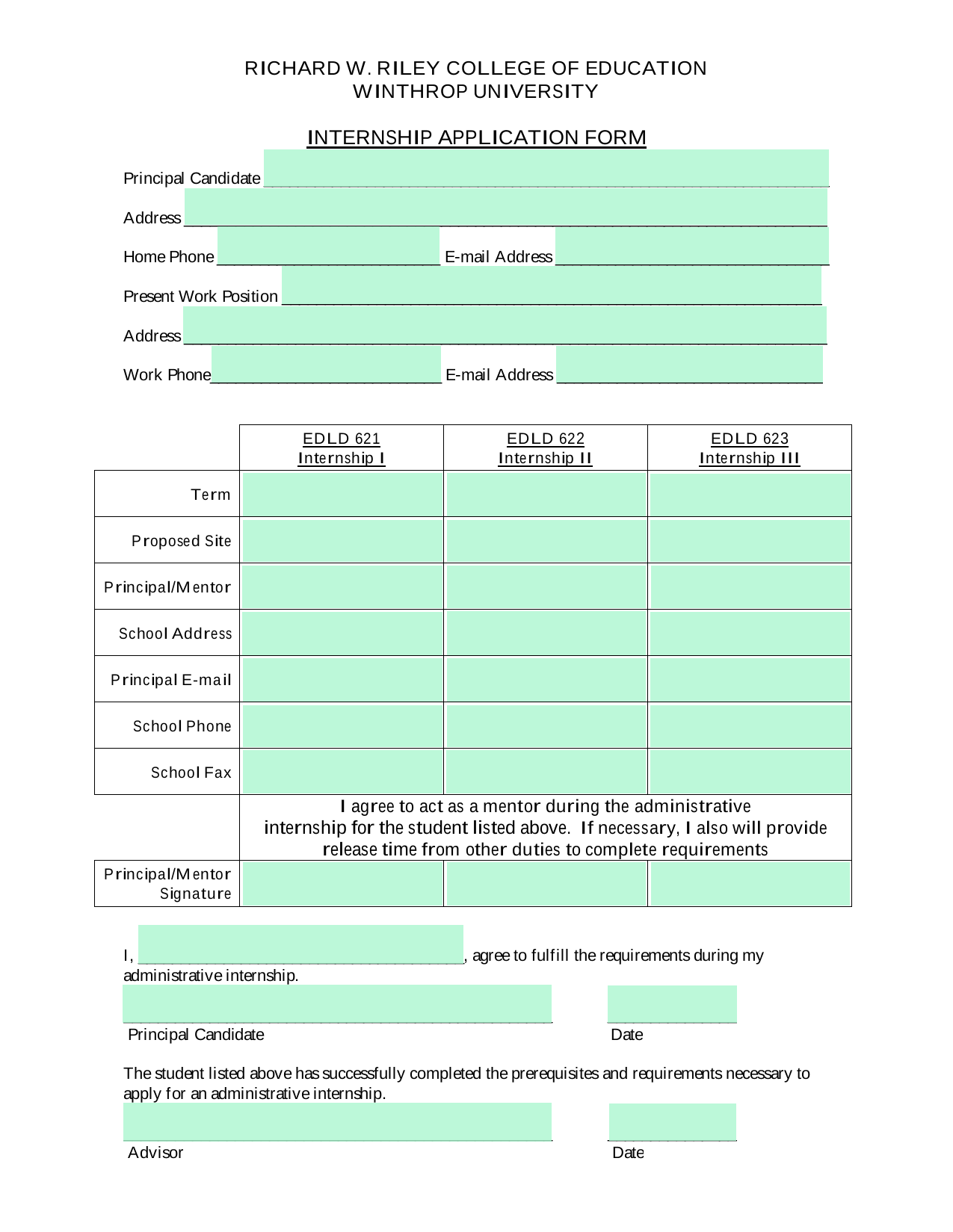 Internship Application Form screenshot