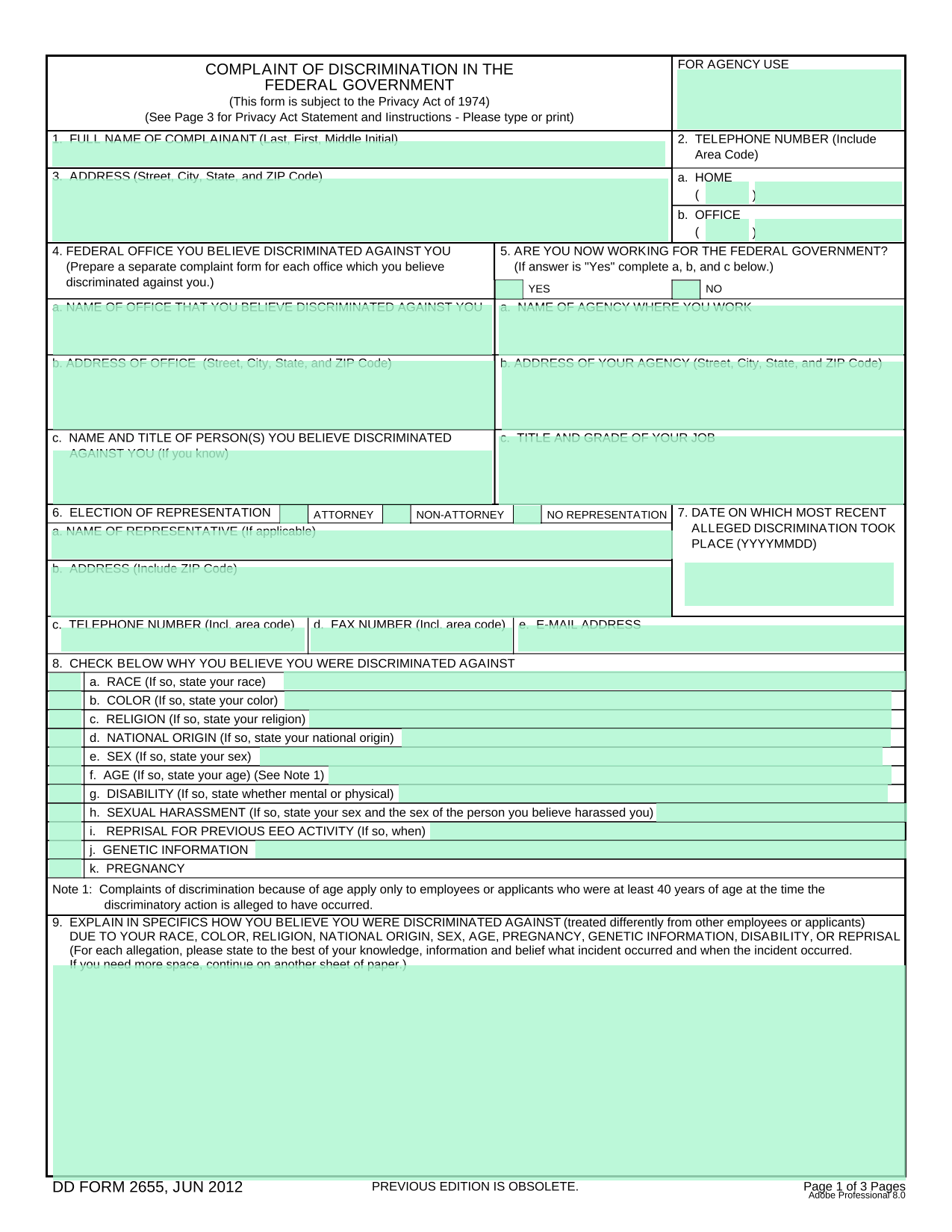 Complaint Of Discrimination In The Federal Government screenshot