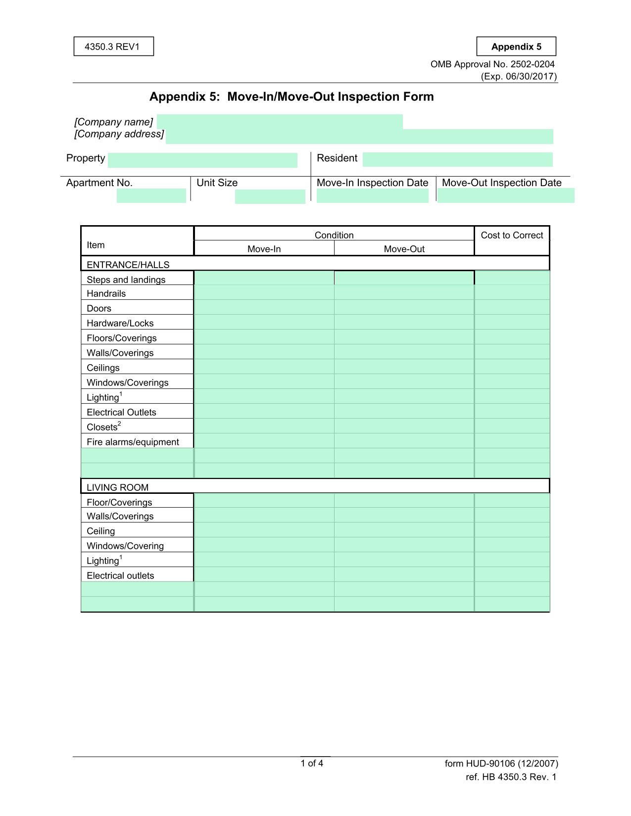 Appendix 5 Move InMove Out Inspection Form screenshot