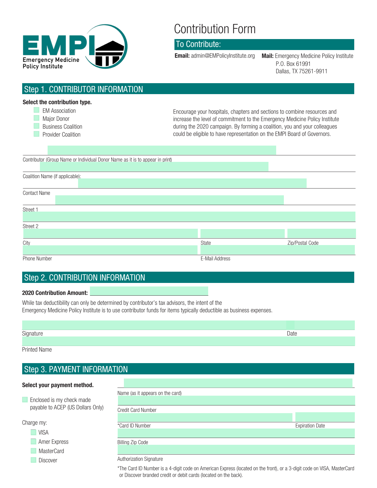 Contribution Form screenshot