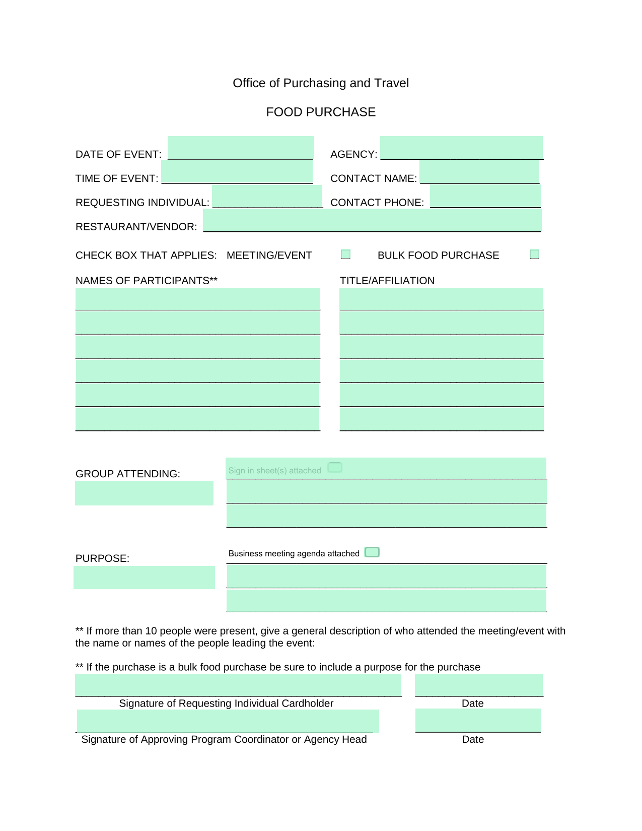 Food Purchase Form screenshot