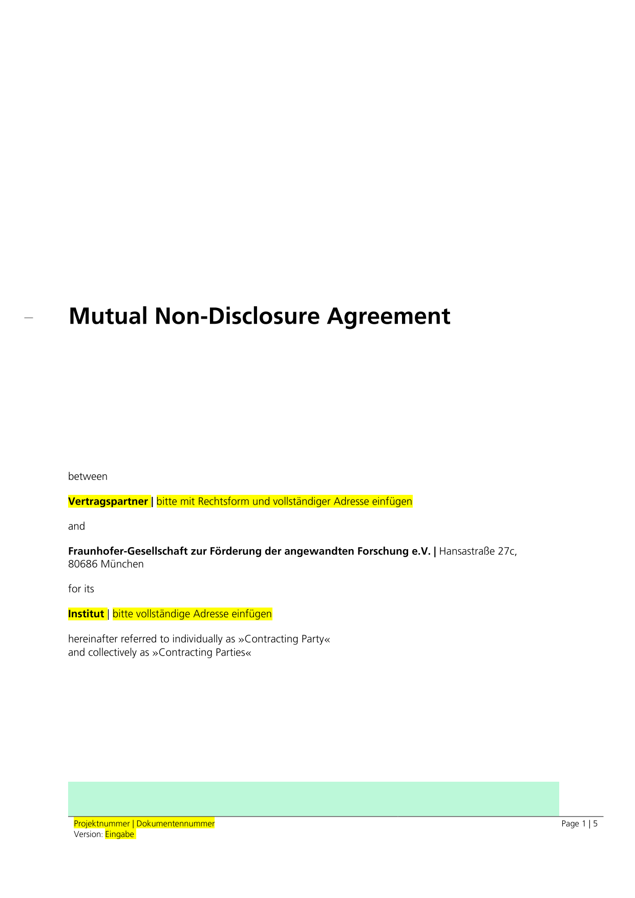 Mutual Non Disclosure Agreement screenshot