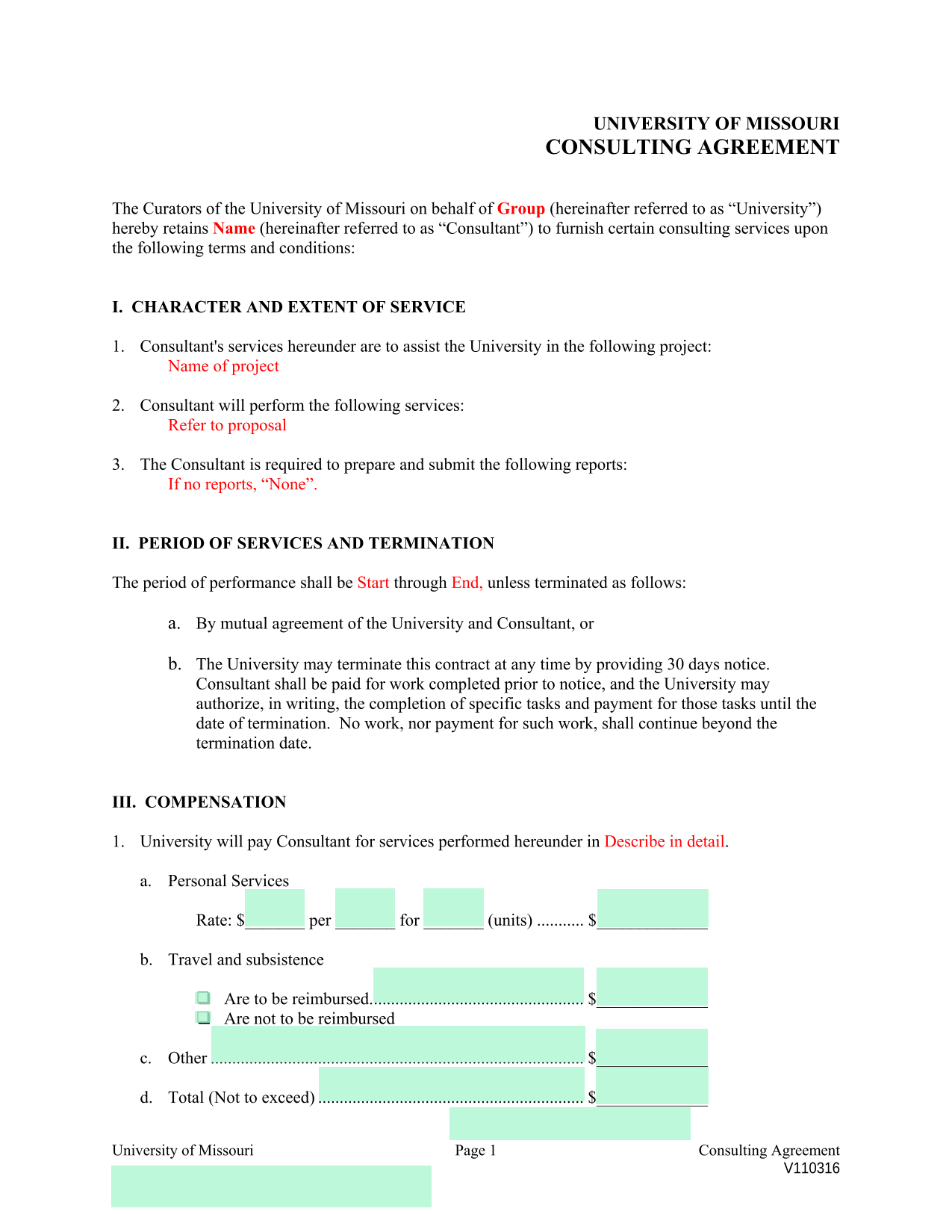 Consulting Agreement screenshot