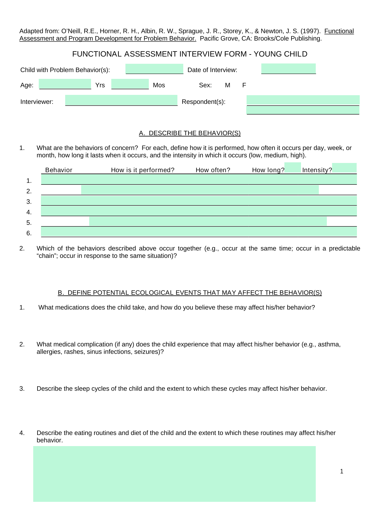 Functional Assessment Interview Form   Young Child screenshot